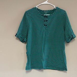 Appleseeds Teal and Black Striped Short Sleeve Top
